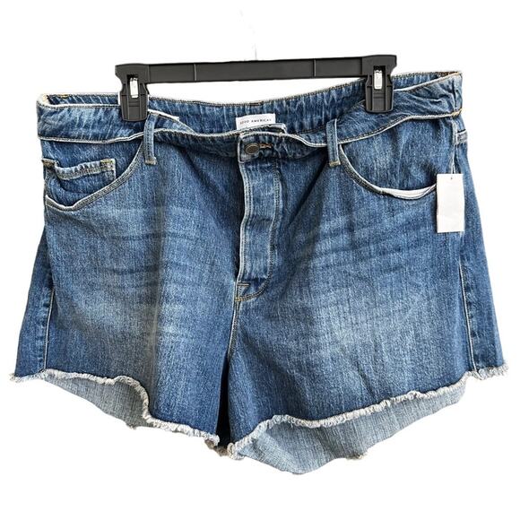 Good American Foldover Frayed Denim Cutoff Jeans Short In Blue Size 16 - Picture 4 of 15